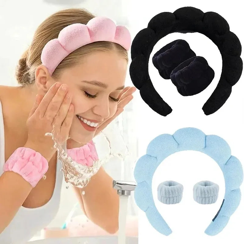 Glow Trio Spa Set- Headband + Wristbands for Face Care