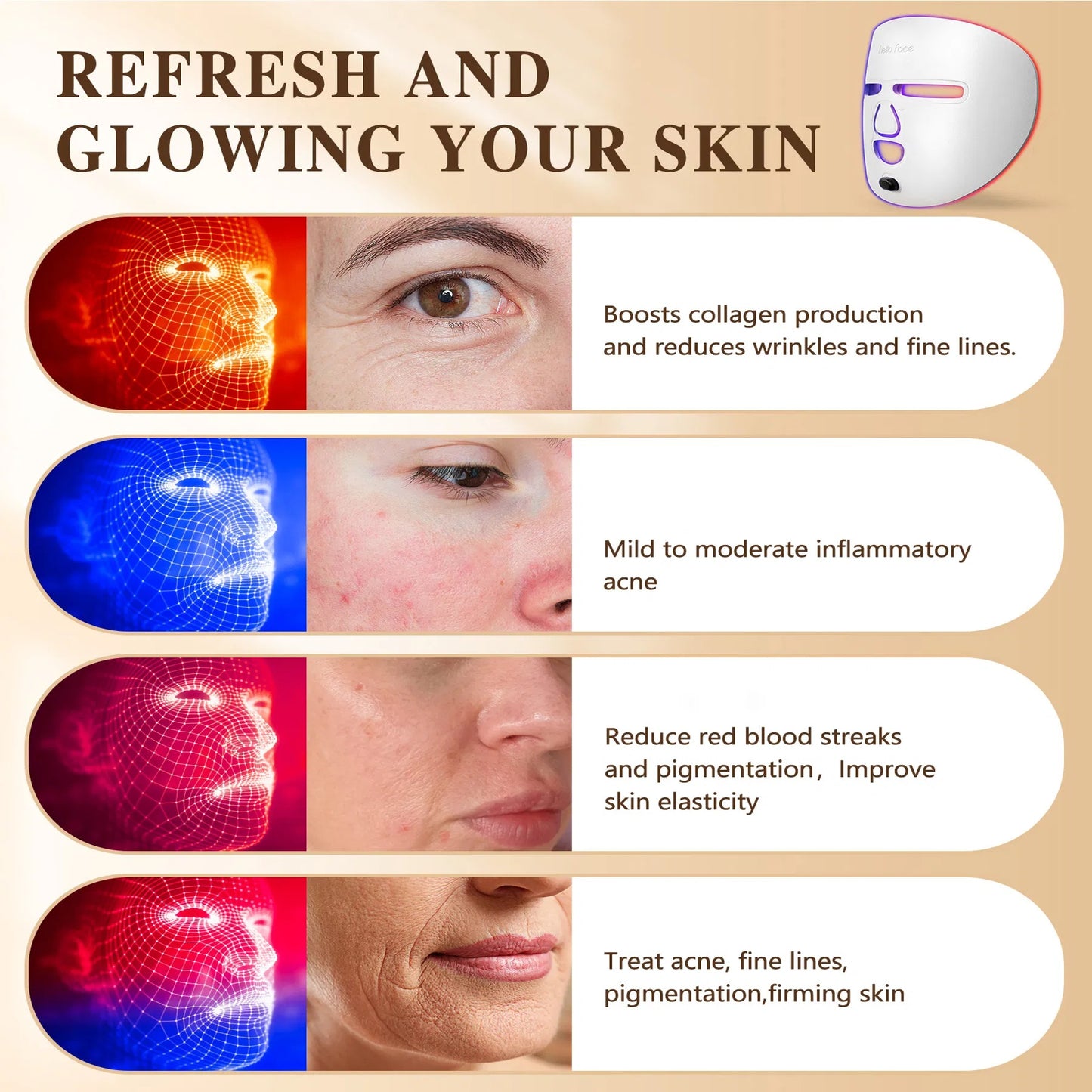 LumiGlow LED Therapy Mask- Acne & Anti-Aging Light Threatment
